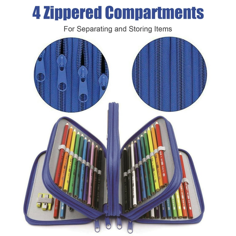 TSV 4 Layers 72 Slots High Capacity Pencil Brush Case Box Pen Pouch Bag  Makeup Storage Bag, Blue
