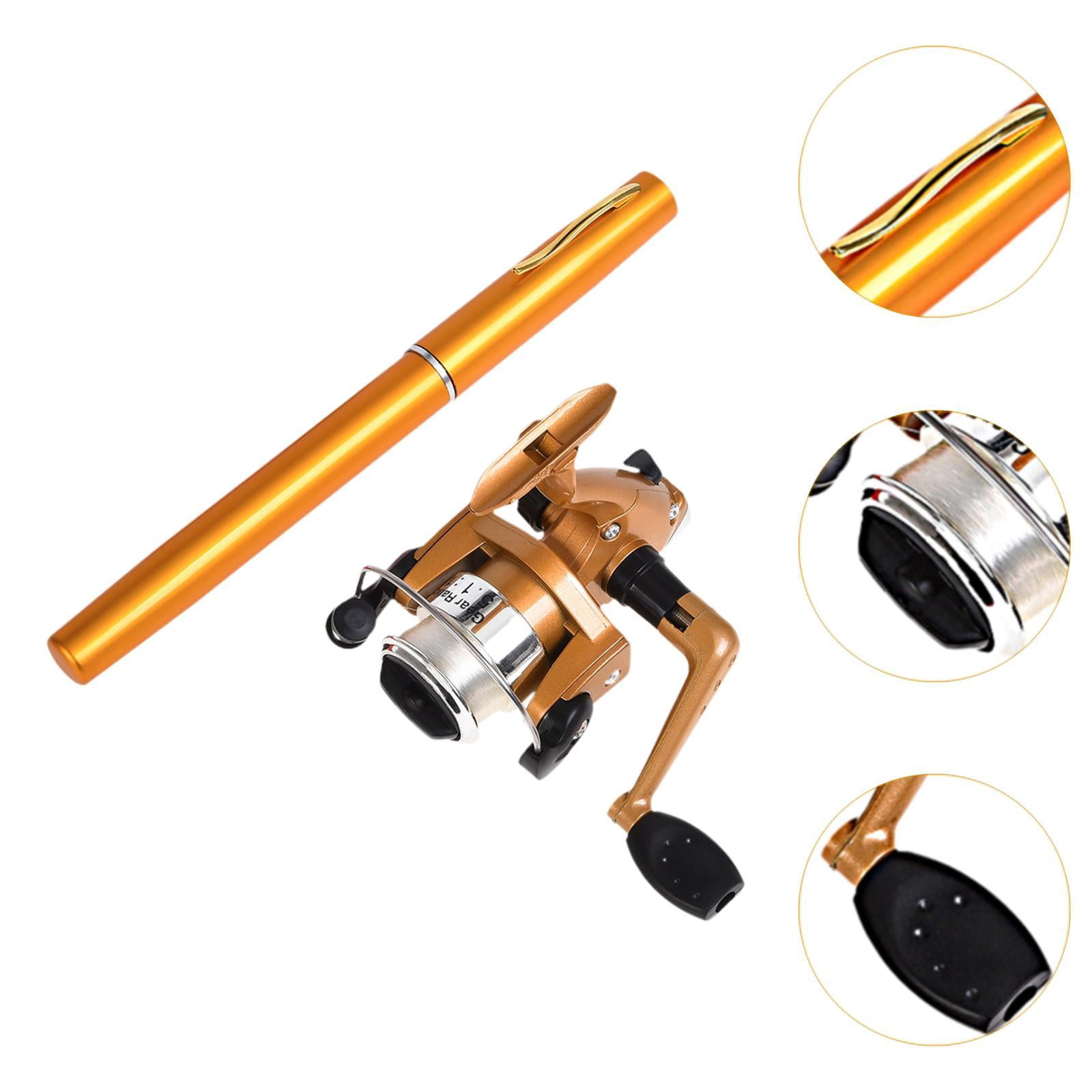 Colaxi Mini Fishing Rod Reel Combo, Mini Pen Fishing Pole Gift with Line Portable Fishing Reel for Outdoor Saltwater Freshwater Boys Gold