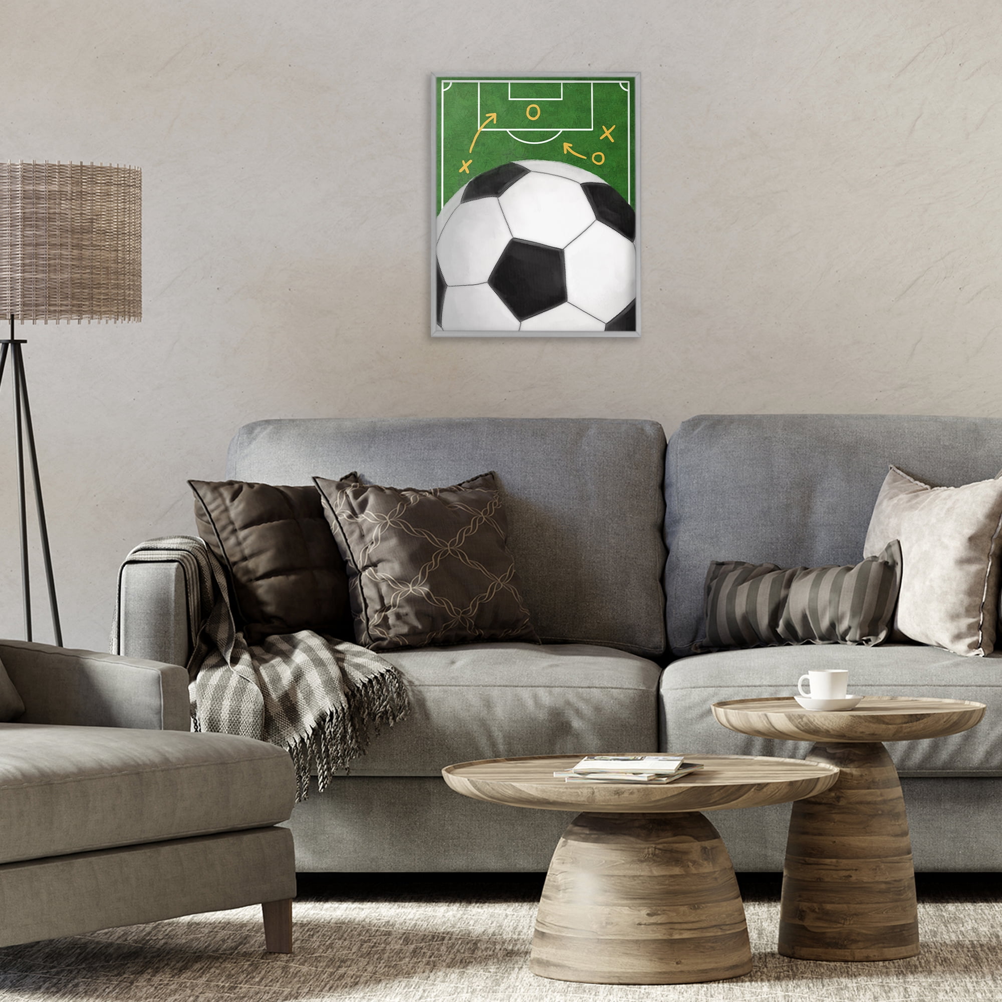 Stupell Industries Soccer Field & Ball Gray Framed Giclee Art, design by Jennifer Stith