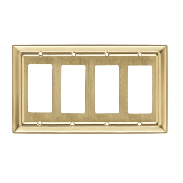 Monarch Abode 4-Gang Rocker Wall Plate, Architectural Decorator Metal Switch Wall Plate, Decorative Light Switch Cover Plate for Electrical Outlet, Brushed Gold
