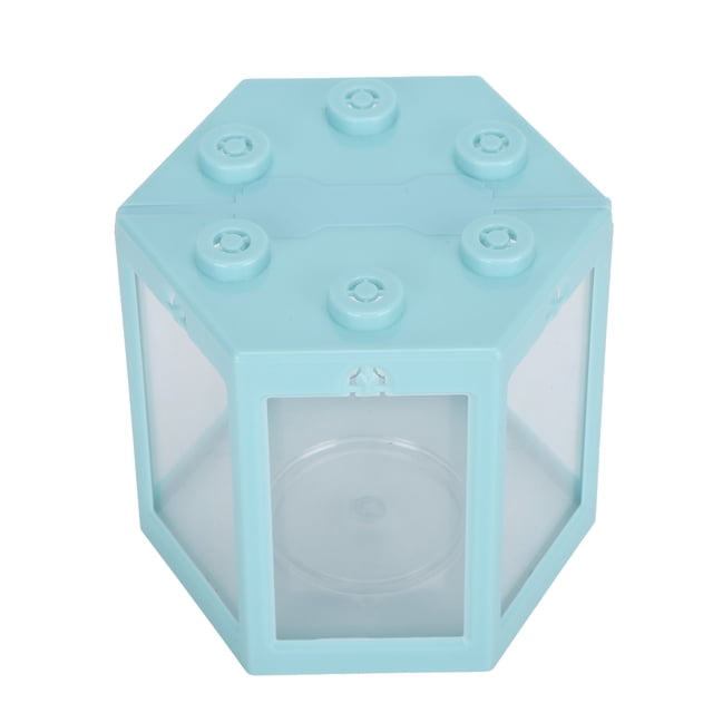 Pequeño tanque de peces con forma hexagonal, decoración de acuario de peces de plástico de escritorio para oficina/hogar, azul