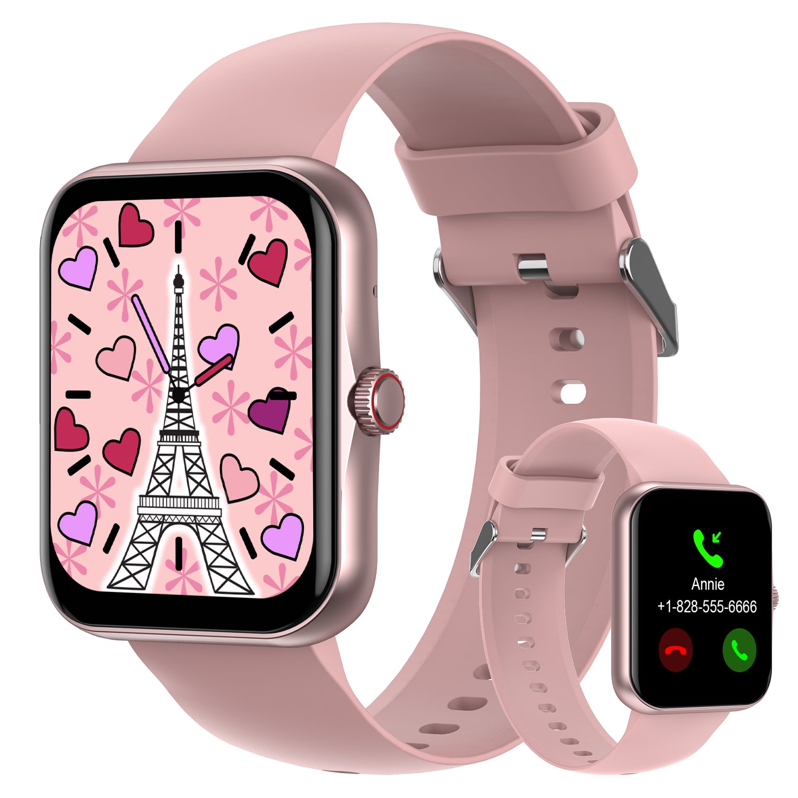 PTHTECHUS 1.83'' Smart Watch for Kids Sport Smartwatch with 37 Sports Modes DIY Watch Touchscreen Phone Calls Music Calculator Excellent Gift for Teenage(Rose)