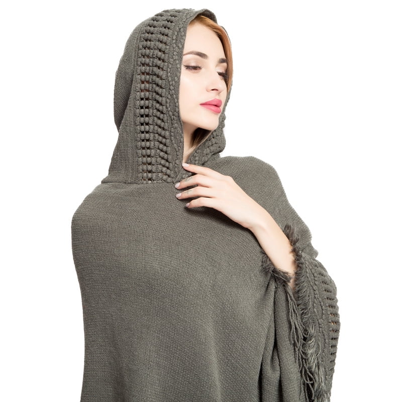 Ladies' Hooded Cape with Fringed Hem, Crochet Poncho Knitting Patterns for  Women - Walmart.com
