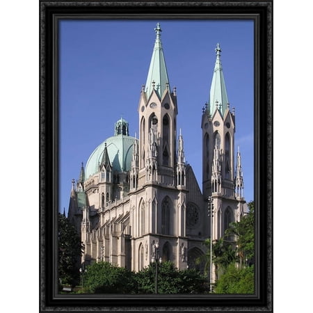 Cathedral Metropolitan de Sao Paulo Brazil 28x36 Large Black Ornate Wood Framed Canvas Art