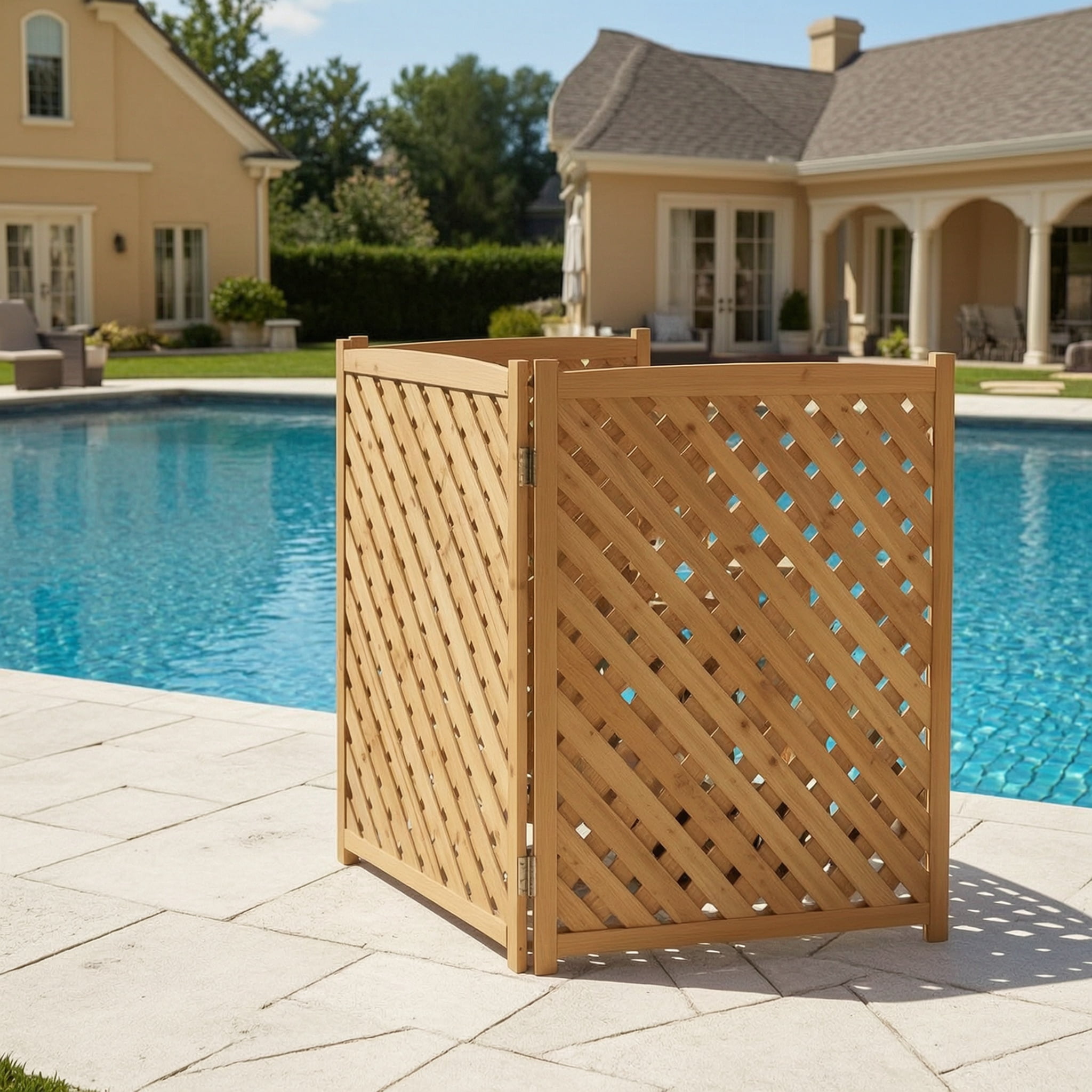 Wooden Privacy Fence,3-Panel Outdoor Air Conditioner Fence Screen,Trash Can Hider Fences Suitable for Garden,Pool,Light Brown