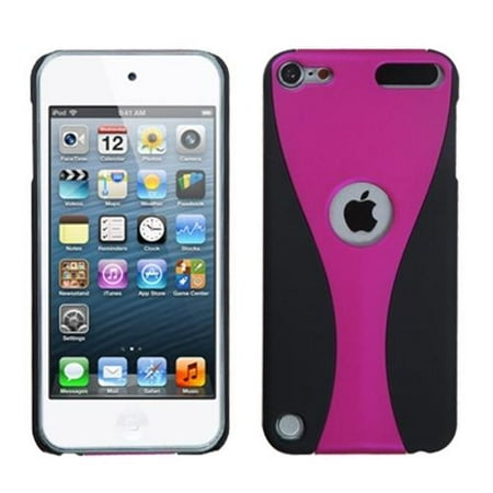 Phone Ipod Insten Hot Pink/Black Wave Phone Back Case (Rubberized) for iPod touch (5 5G 5th 6 6G 6th Gen) ()