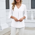 thumbnail image 2 of Lenpel Women's Chiffon Tunic Tops 3/4 Length Sleeve V Neck Pleated Curved Hem Dressy Casual Work Shirts Loose Office Blouses(White,X-Large), 2 of 7