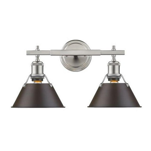 Golden Lighting 3306-BA2 PW-RBZ Orwell Two Light Bath Vanity in Pewter - Rubbed Bronze Shade