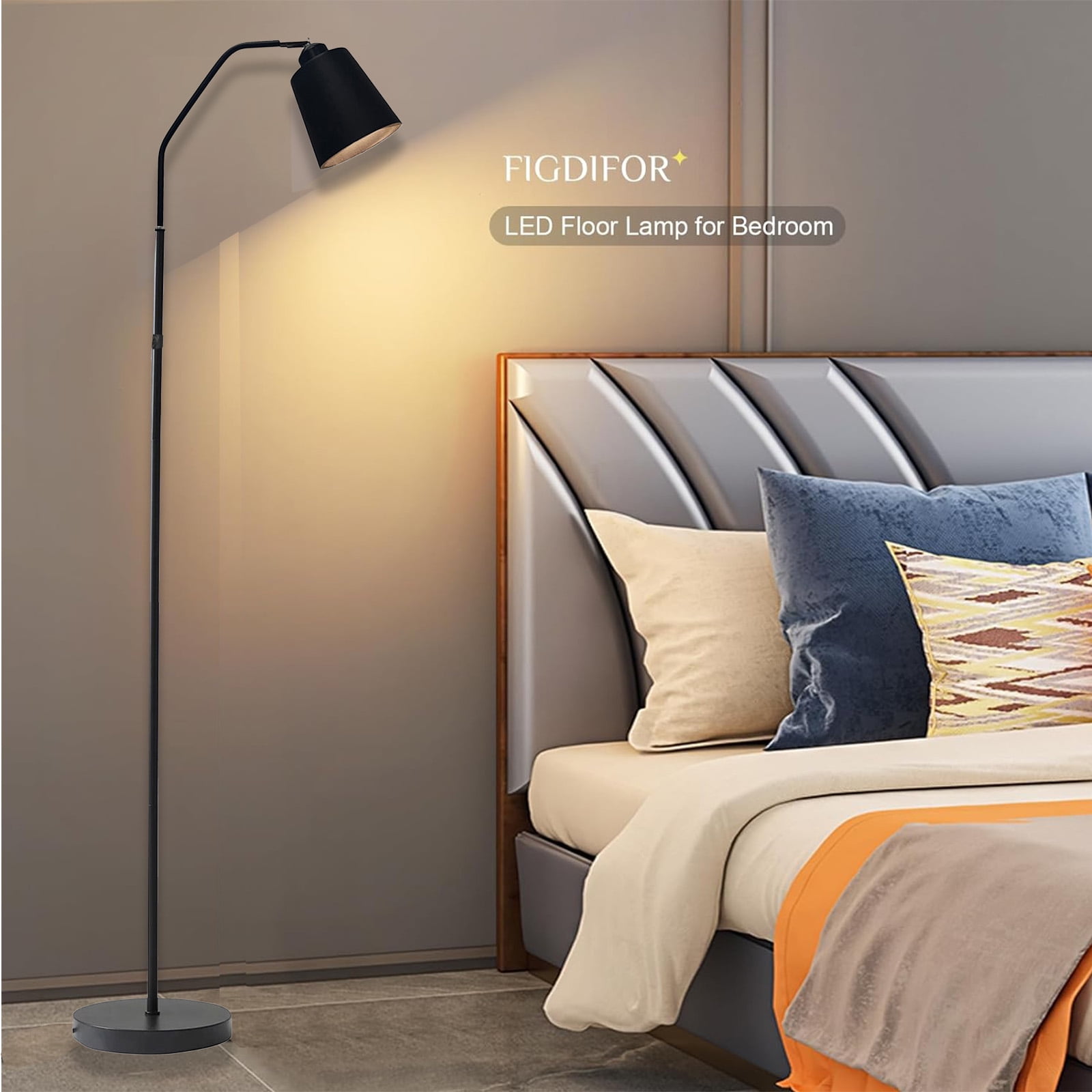 SUSUZI 60 inch Black Floor Lamp for Bedroom Living Room, Modern Dimmable Standing Lamps - Bulb Included