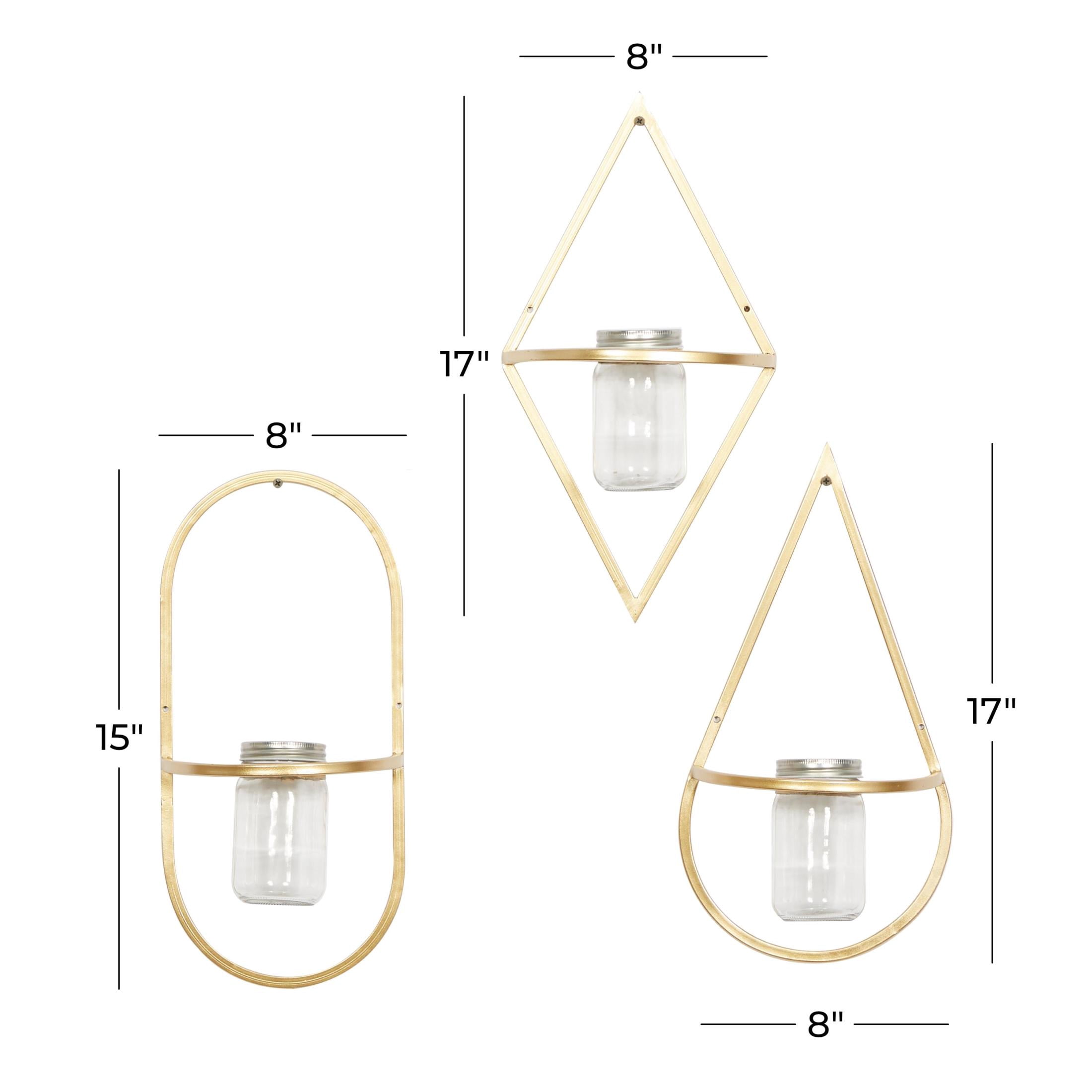 CosmoLiving by Cosmopolitan 8"W, 17"H Round Gold Metal Geometric Wall Planter with Glass Holder (3 Count)