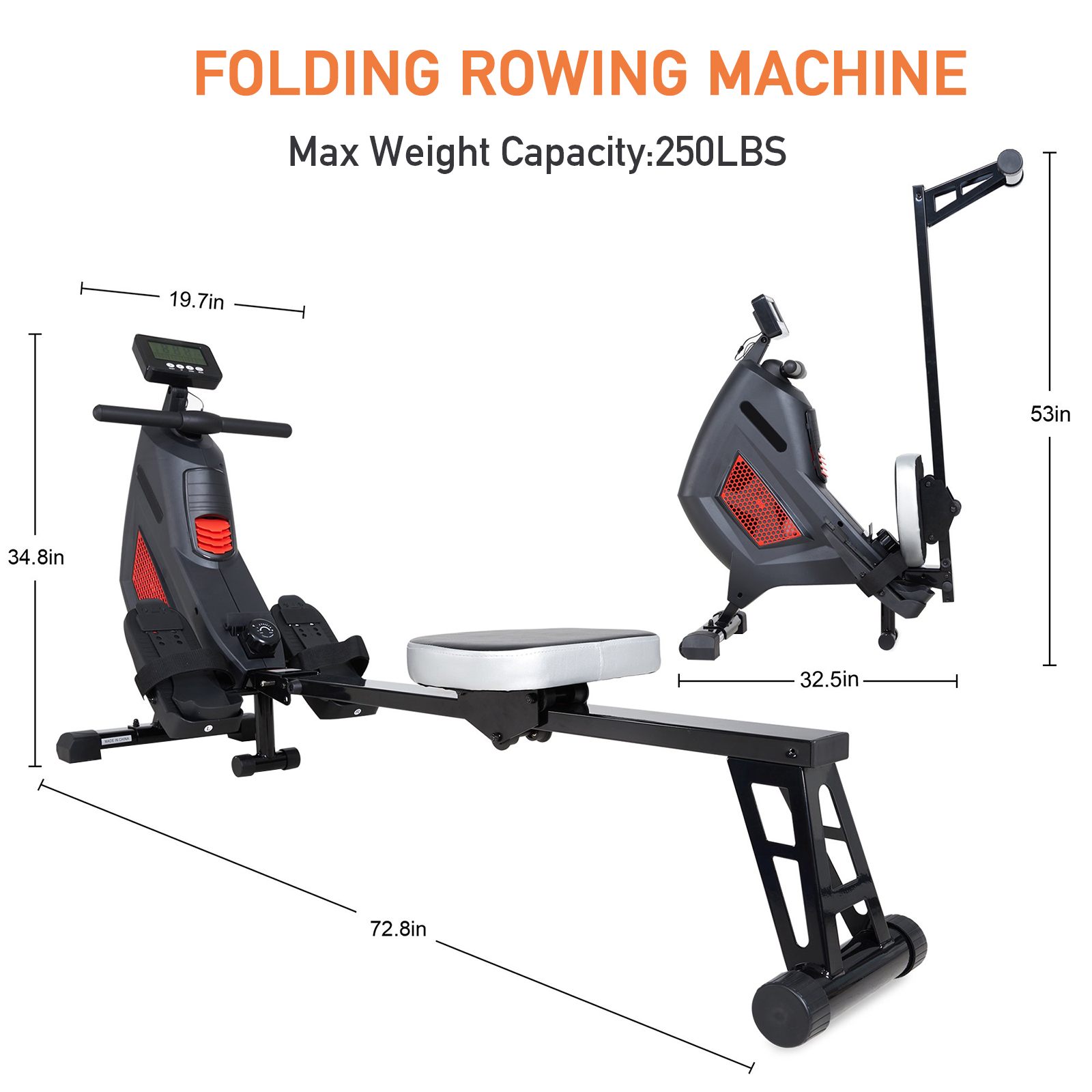 Naipo Rowing Machine Magnetic & Air Dual Folding Rower for Home Use 250lbs Max Weight Rower for Exercise Gyms Training - image 2 of 11