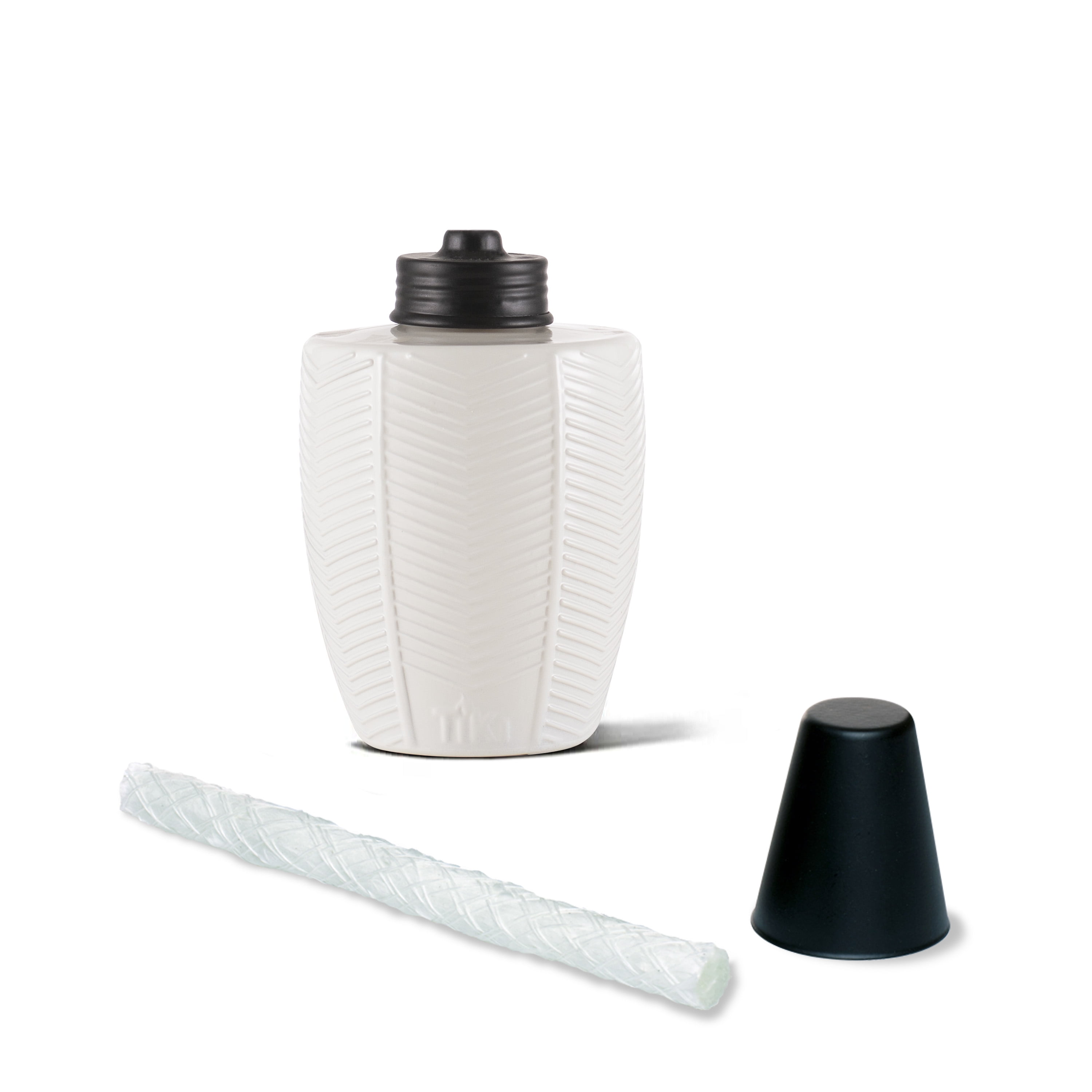 TIKI 3-Pack Glass Tabletop Torches, Ivory, Herringbone Design, Citronella Torches for Patio and Garden