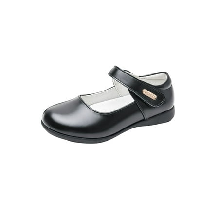 

Colisha Girl s Flats Magic Tape Faux Leather Shoe Princess Dress Shoes Performance Slip Resistant Loafers Comfort Mary Jane Leather Black 4Y