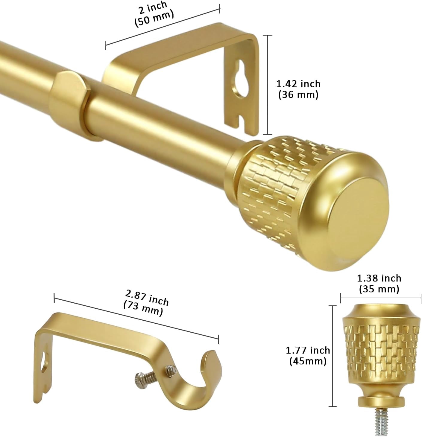 eTeckram 5/8" Single Curtain Rod with Vieve Finials,Gold,84‘’-120‘’