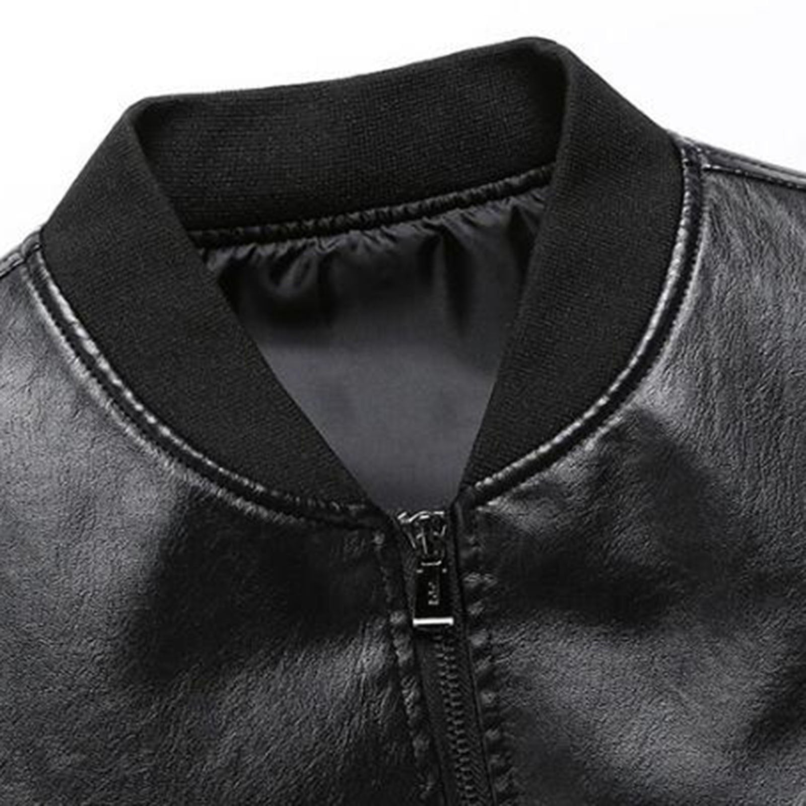 Cathalem Adult Outerwear Male Coats Medium Leather Jacket Collar Coat Leather Coat Flight Jacket Men (Black, XXXL)