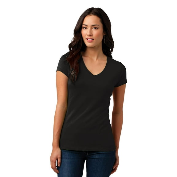 District Juniors Vintage Wash V Neck Tee-XS (Black)