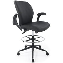 CHAIRMAN® Ergonomic Mid-Back Faux Leather Adjustable Drafting Chair with Flip-up Arms and Foot Ring, Standing-Desk Matched Tall Swivel Computer Office Stool, Black