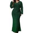 thumbnail image 1 of FOCUSNORM Robe de Soirée pour Femmes Grande Taille Pailletée à Manches Longues à Col en V Ajustée Longue Robe Formelle Robes de Bal, 1 of 6