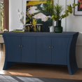 thumbnail image 2 of Refined Industrial 4-Door Credenza with Wooden Arc Legs & Bronze Clasps, Advanced Storage Design, Solid Craftsmanship (Blue), 2 of 5