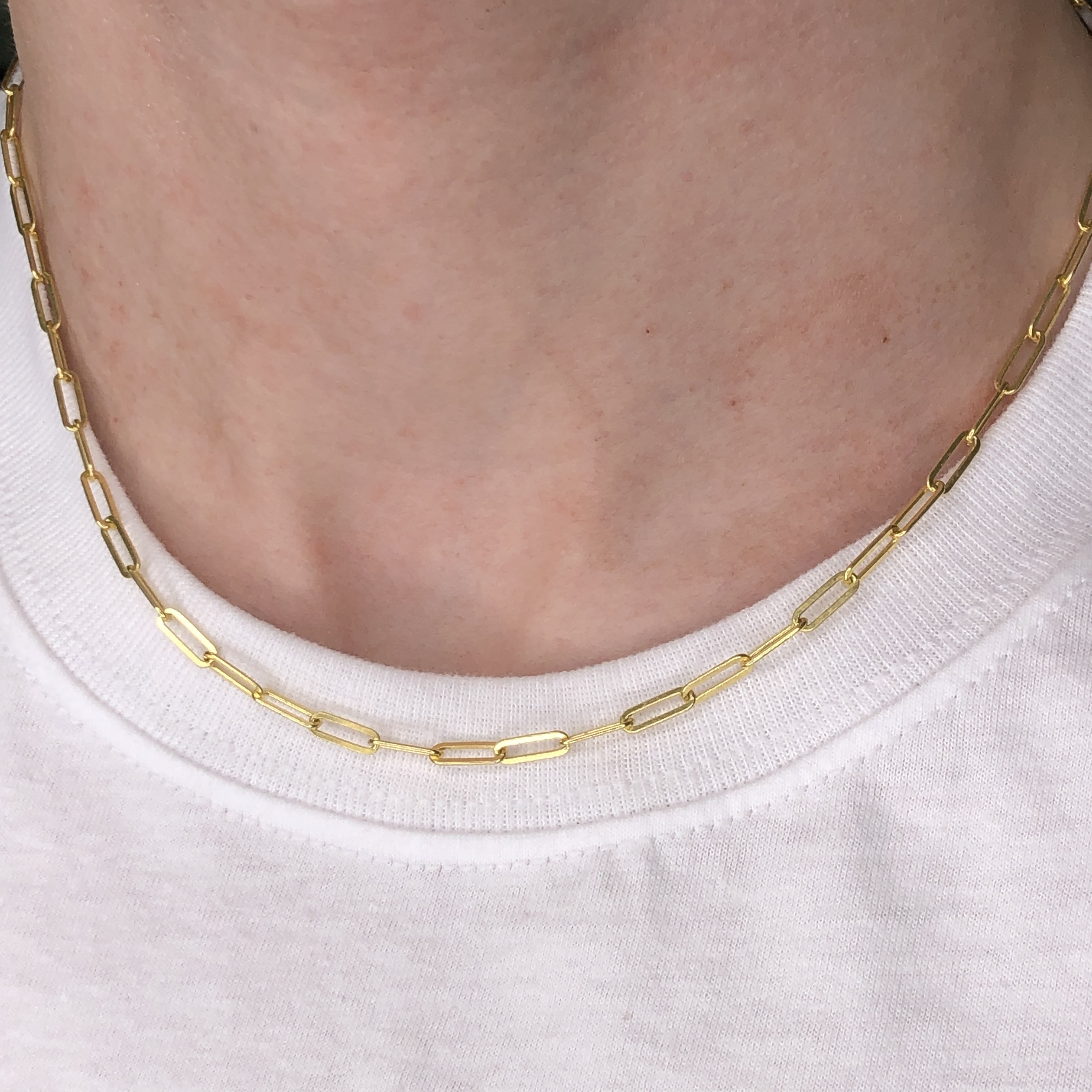 Solid 1/20 14k Gold Real Paperclip Necklace Chain 18 inches Mens Womens Paperclip 2.1mm