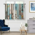 thumbnail image 2 of Wooden Barn Door Kitchen Curtains: Farmhouse Vintage Plank Striped Short Cafe Curtains Decor for Living Room Tier Curtains for Bathroom Rod Pocket Window Drapes 36 Inch Length 2 Panels Set, 2 of 5