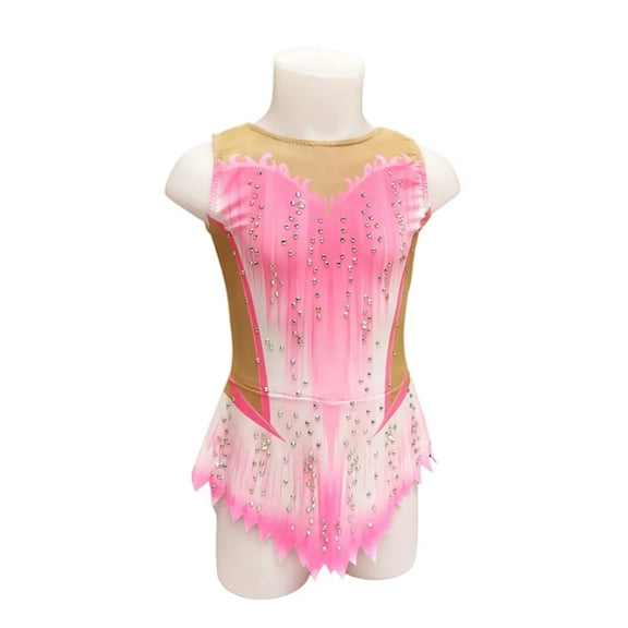 LIUHUO Custom Rhythmic Gymnastics Leotard Beige Pink Gradient w/ Rhinestones Women & Girls