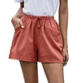 thumbnail image 2 of Resicozy Women Casual Linen Shorts Drawstring Comfy Elastic Waist Shorts Summer Pull On Short with Pockets Red M, 2 of 7
