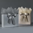 thumbnail image 2 of Gift Bags with Handles, 13” Medium Gift Bag for Presents, 2 Pcs Bags with 4 Tissue Paper and 2 Cards for Graduation Baby Shower Wedding Fathers Day Mother's Day Birthday Party(Champagne Silver), 2 of 4