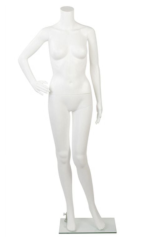 SSWBasics Female Headless White Plastic Mannequin - Bent Arm - Height 5'4" -With Base