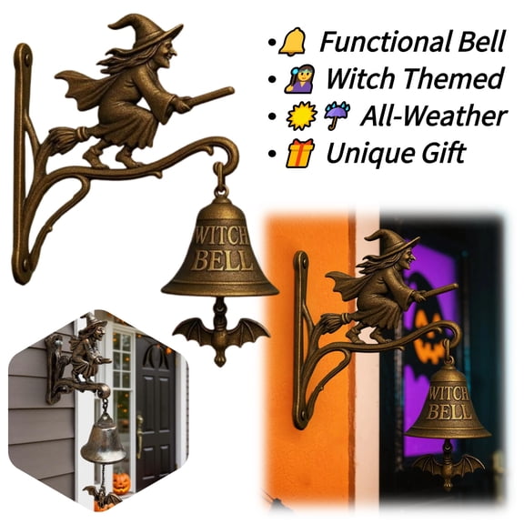Vintage Witch Doorbell, Gothic Witch Decor, Halloween Decoration Doorbell, Wall Mounted Witch Bells with Broom, Holiday Event Party Decor ,Gift for Wiccan Halloween Lovers(Witch A)