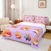 Homewish Kawaii Brown Capybara 4 Pieces Queen Sheet Sets for Boys Girls,Dreamy Princess Ultra Soft Flat Sheet,Cartoon Cute Animal Queen Fitted Sheet,Lightweight Room Decor