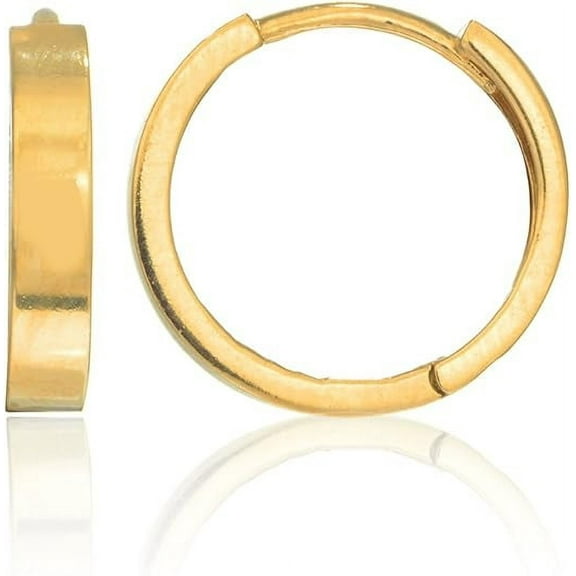 Ritastephens 10K Real Yellow Gold Square Tube Huggie Hoop Earrings | Unisex | 15mm x 2.5mm