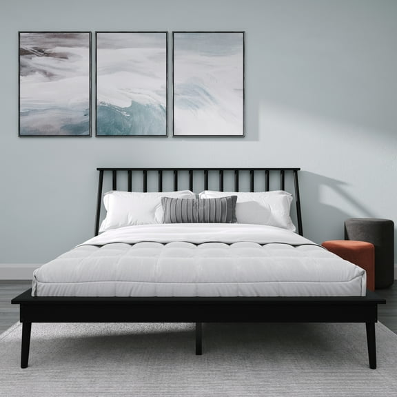 Castle Place Vintage Spindle Wooden Queen Platform Bed, Black