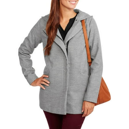 Maxwell Studio Women's Faux Wool Zip-Front Hooded Coat
