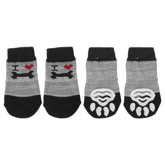 Unique Bargains Dog Socks Non-Slip Socks 4 Pcs Black Grey L