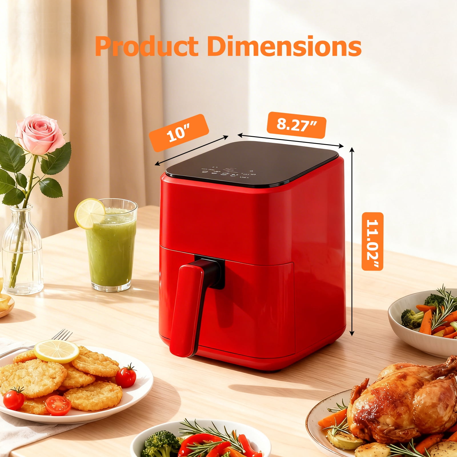 Sybels 3QT Small Air Fryer,Easy-Clean Digital Touch Panel, 400℉ Max Temp, Built-in Auto Shut-off, Nonstick Dishwasher-Safe Basket for Baking, Roasting, Broiling and Reheating, Red