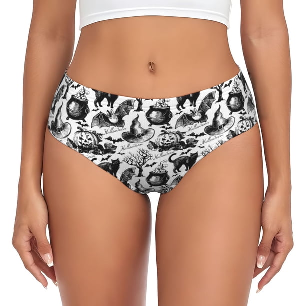 Fotbe Black White Halloween Calzones Estampados para Mujer – Ropa Interior de Algodón, Cómoda, Suave y Elástica-Small