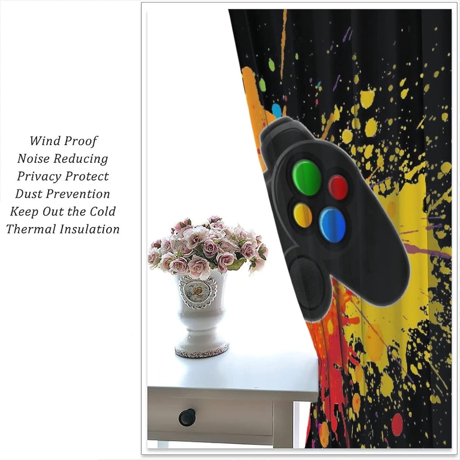 Gamepad Curtains for Boys Girls Kids Teens Colorful Game Controller Thermal Insulated Room Curtains for Living Room, 84x84 Inch Blackout
