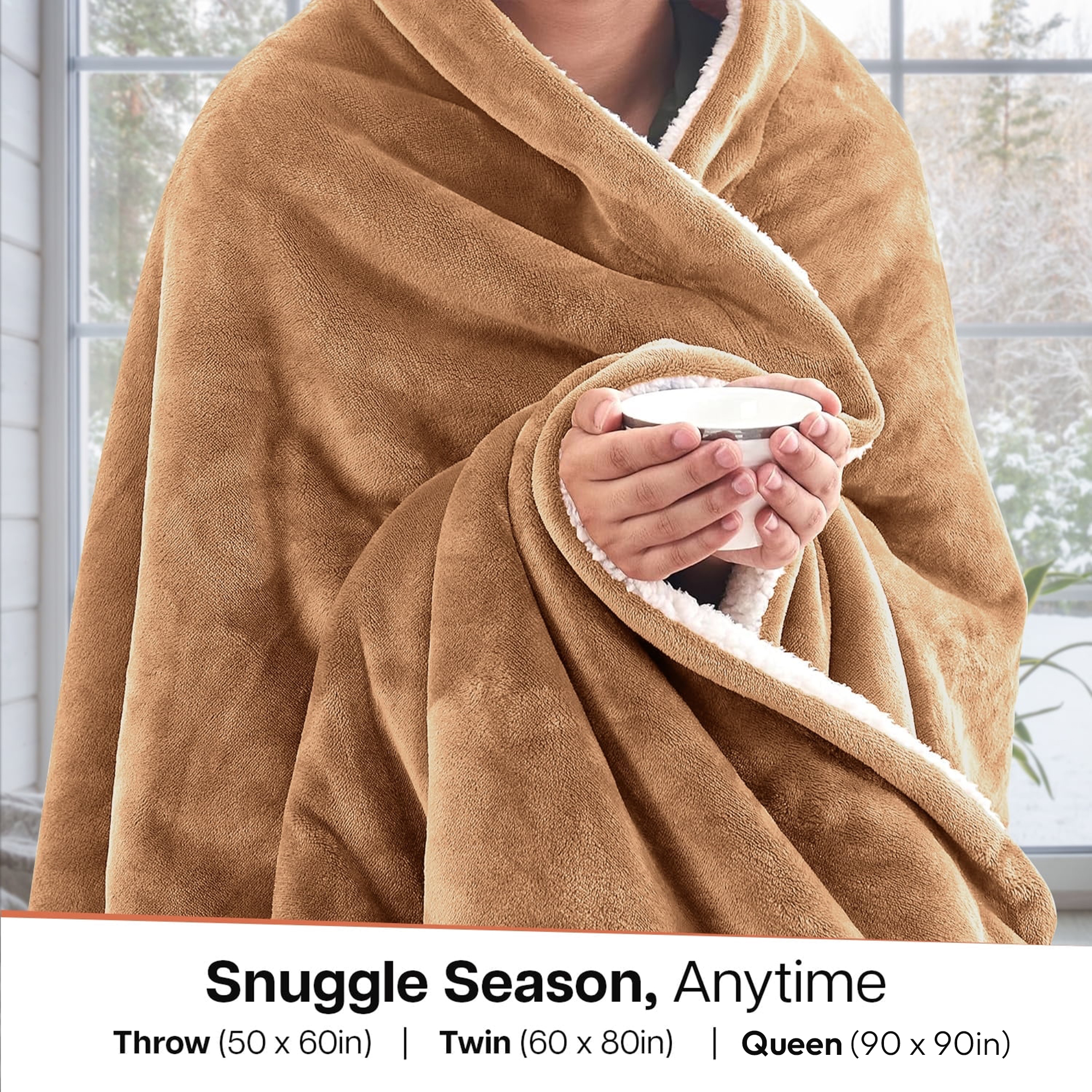 Imperial Rooms Sherpa Throw Blanket, 50x60", Camel photo 2