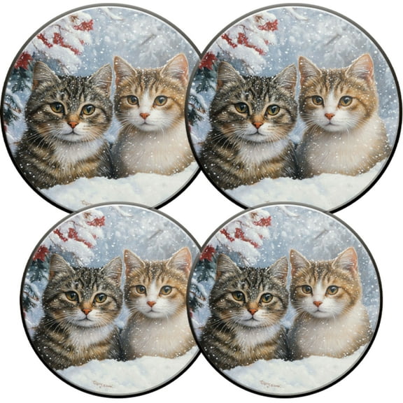 Electric Stove Burner Covers, Set of 4, Round Burner Cover,8 and 10 Inch,Cats Sitting on The Snow