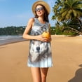 thumbnail image 2 of Horeoi Majestic Snowy Wolf Print Women's Sleeveless Dress Cotton-like Flared Hem Deep Side Pockets Above-Knee, 2 of 6