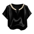 thumbnail image 2 of TaTaai Women's Loose Fit Summer Top Short Sleeve V-Neck Solid Color Pearl Accent Professional Office Casual Blouse Gift, 2 of 5