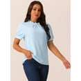 thumbnail image 3 of DARING DIVA Women's Puff Sleeve Button Down Casual Ruffle Neck Blouses L Light Blue, 3 of 4
