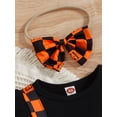 thumbnail image 4 of Franhais Newborn Girl Halloween Outfits, Long Sleeve Printed Patchwork Romper + Bow-Knot Headband, 4 of 9