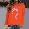 thumbnail image 2 of Women Sweatshirts Pullover Tops Shirts Round Neck Cute Bow Printed Long Sleeved Pullover Hoodless Loose Fit Tops Casual Fall Outfits Clothes Orange-L, 2 of 5