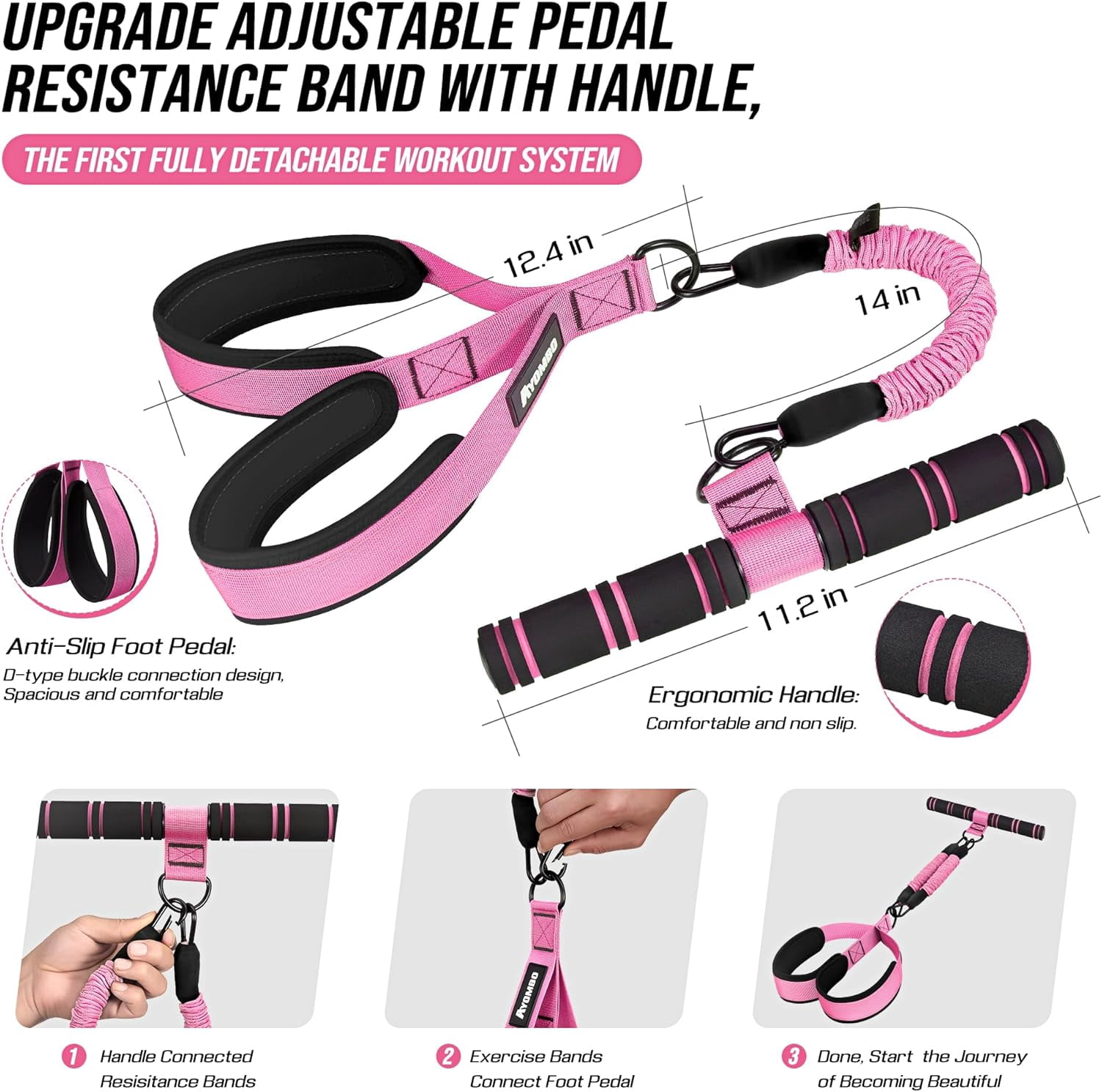 Upgrade Pedal Resistance Band with Handle, Adjustable Tube Foot Pedal Device Puller Exercise Bands, for Abs Arm Leg Waist Workout, Core Pilates, Sit Up Fitness Equipment for Full Body Training