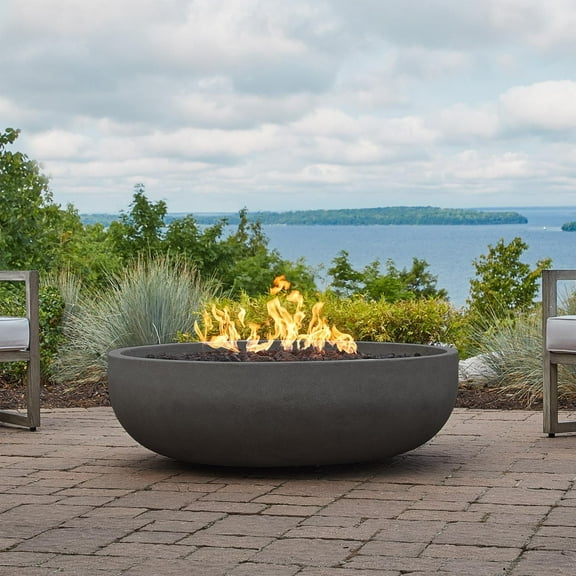 Grand Lake 48 Inch Round Concrete Natural Gas Fire Bowl in Gray by BBQGuys Signature