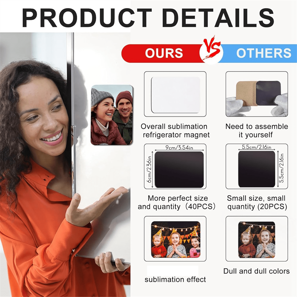 40 Pcs Sublimation Magnets Blank 3.5 X 2.3 Inch Personalized Fridge Refrigerator Magnets Blanksc for Kitchen Decorative