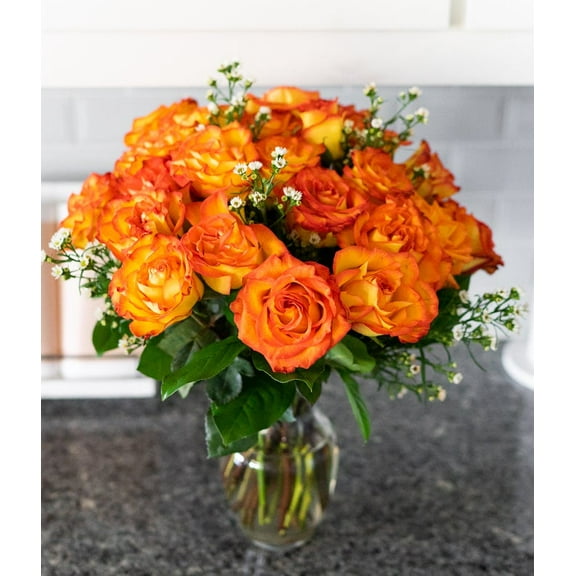 From You Flowers - Two Dozen Orange Roses with Clear Glass Vase for Birthday, Anniversary, Get Well, Congratulations, Thank You, All Occasions