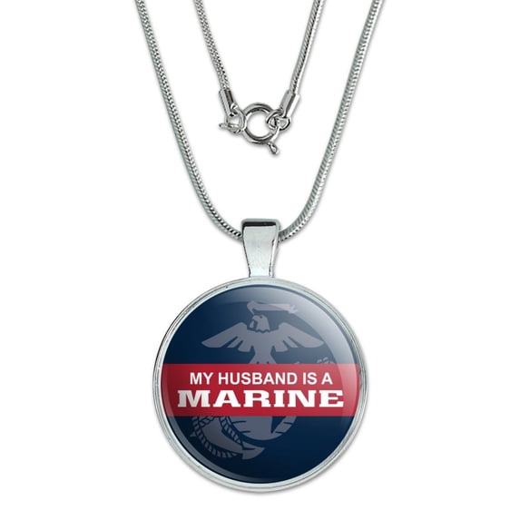 My Husband is a Marine USMC Officially Licensed 1" Pendant with Sterling Silver Plated Chain